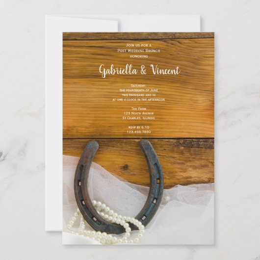 蹄鉄と真珠のカントリーポスト結婚ズブランチ 招待状 (正面)