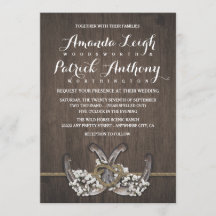 蹄鉄の赤ちゃんの息の素朴結婚式招待状