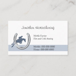 蹄鉄を通って跳んでいる青い馬 名刺