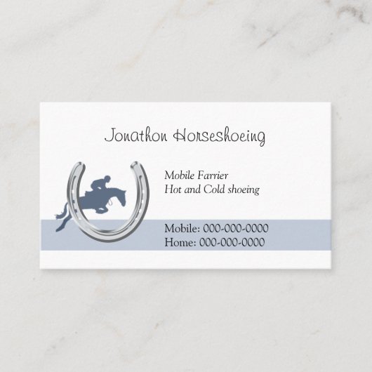 蹄鉄を通って跳んでいる青い馬 名刺 (正面)