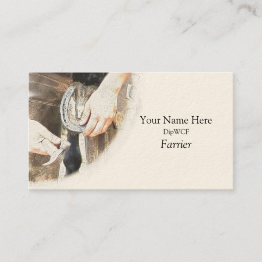 蹄鉄を釘付けしている蹄鉄工 名刺 (正面)