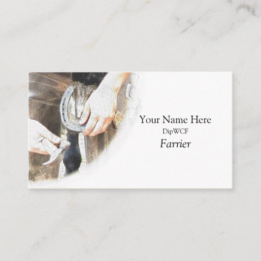 蹄鉄を釘付けしている蹄鉄工 名刺 (正面)
