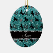 蹄鉄一流のターコイズのグリッターの馬のハート セラミックオーナメント (右)