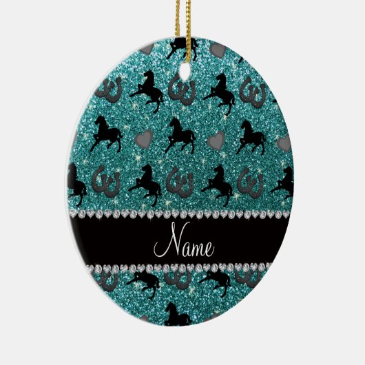 蹄鉄一流のターコイズのグリッターの馬のハート セラミックオーナメント (右)