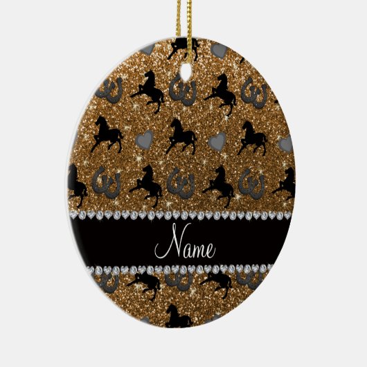 蹄鉄一流の金ゴールドのグリッターの馬のハート セラミックオーナメント (右)