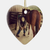 蹄鉄工-美しい馬の写真のひづめのトリム セラミックオーナメント (右)