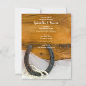 蹄鉄、真珠と納屋の木の国の結婚式 マグネット招待状 (正面)