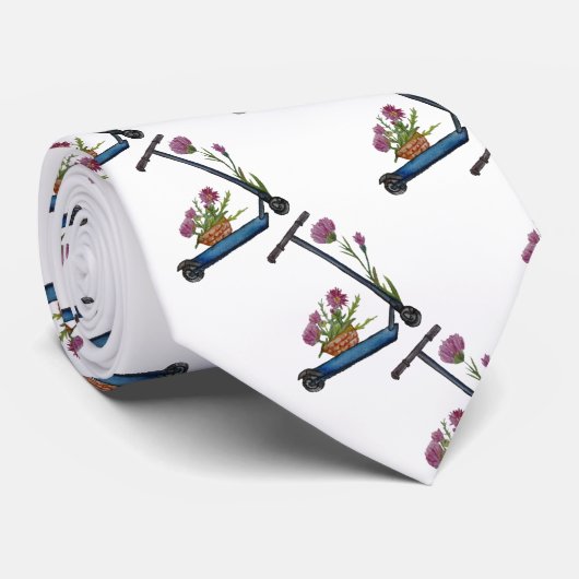 蹴りのスクーター及び花の水彩画の芸術の首のタイ ネクタイ (ロール)