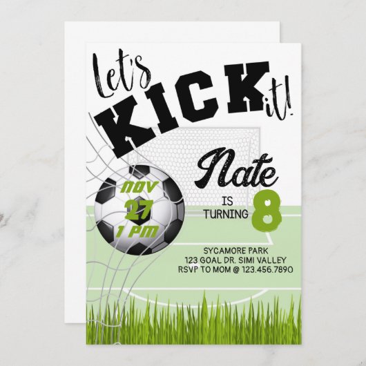 蹴ろうサッカーパーティーサッカー誕生日 招待状 (正面/裏面)