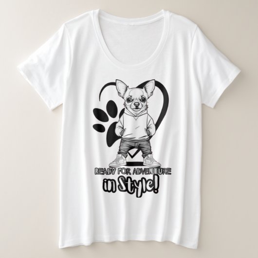 蹴クールクールPup：ファッショナブルChihuahua プラスサイズTシャツ (デザイン正面)