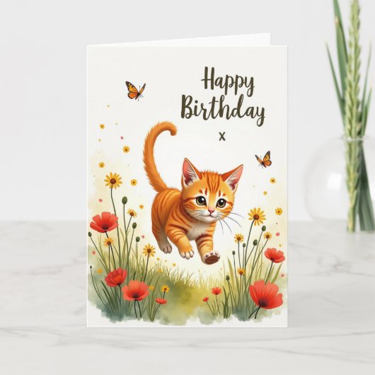 躍る猫の誕生日カード カード (正面)