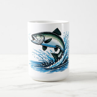 躍動するサーモンのスプラッシュギフト 釣り人アート コーヒーマグカップ