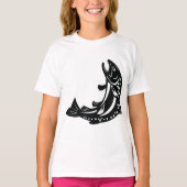 躍動するトラウトフィッシュのシルエット Tシャツ (正面)