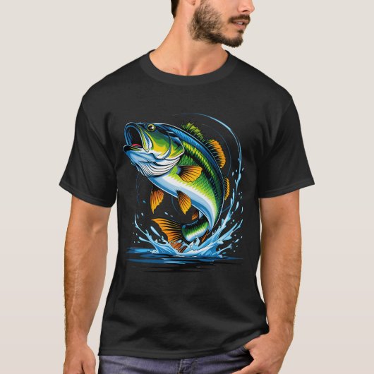 躍動するバスの水中ダイブ Tシャツ (正面)