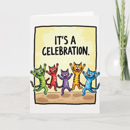 躍動する猫の誕生日カード カード (正面)