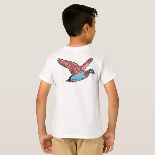 躍動する飛翔のアヒルのイラスト Tシャツ (裏面フル)