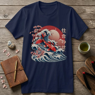 躍動する鯉の波 - 日本の浮世絵Tシャツ Tシャツ