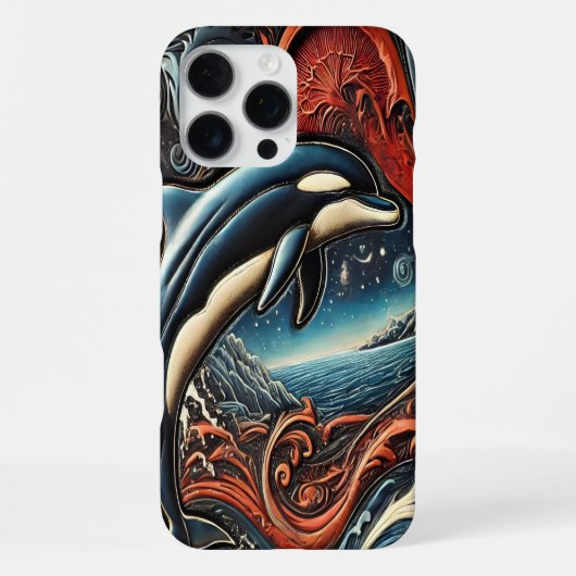 躍動的なイルカのアート作品 iPhoneケース (裏面)