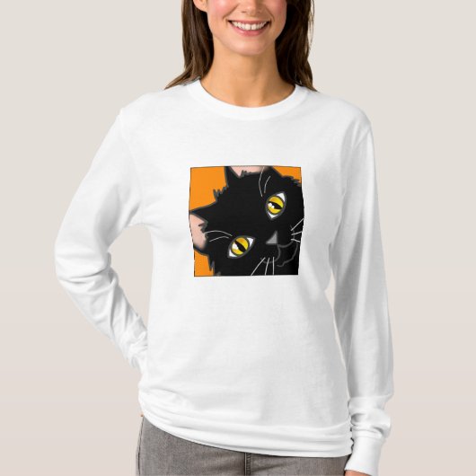 身につけられる黒い子猫のかいま見ること Tシャツ (正面)