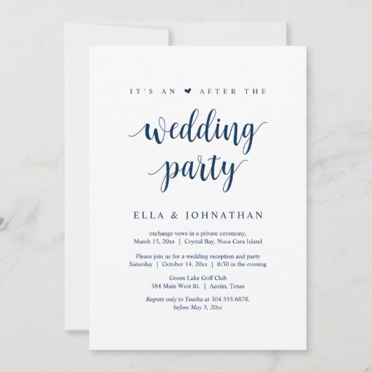 身内だけで挙式を行うこと、その後のパーティーのお知らせ  招待状 (正面)