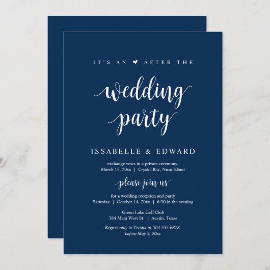 身内だけで挙式を行うこと、それは結婚式後のパーティー 招待状 (正面/裏面)