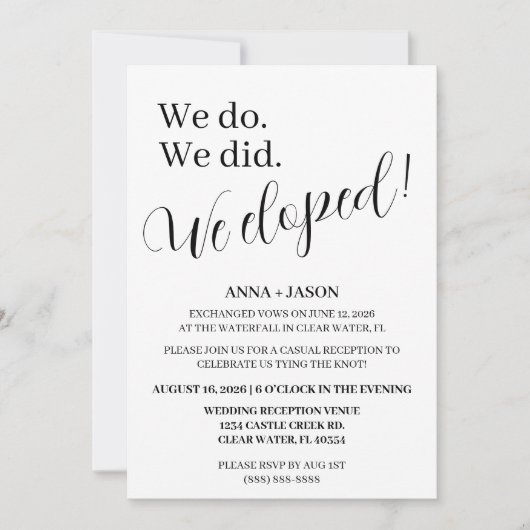 身内のみの結婚式のお知らせカード, 結婚報告カード。身内のみの結婚式カード。結婚式招待状。シンプル。 招待状 (正面)