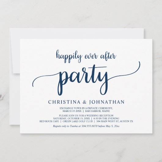 身内のみの結婚式, ハッピーエバーアフターパーティー, ネイビーブルー 招待状 (正面)