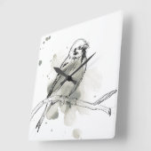 身振り鳥勉強 スクエア壁時計 (傾斜)