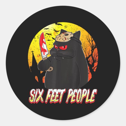 身長6フィートの怖い黒猫とナイフ ラウンドシール (正面)
