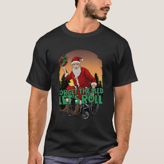 車いすサンタ転がレス Tシャツ (正面)
