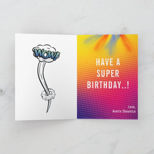 車いすスーパーヒーローガール飛んでいるヒーロー誕生日 カード (内部)