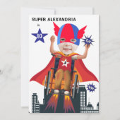 車いすスーパーヒーローガール💥飛んでいるヒーロー誕生日 招待状 (正面)