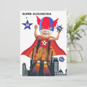 車いすスーパーヒーローガール💥飛んでいるヒーロー誕生日 招待状 (スタンド正面)