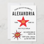 車いすスーパーヒーローガール💥飛んでいるヒーロー誕生日 招待状 (裏面)