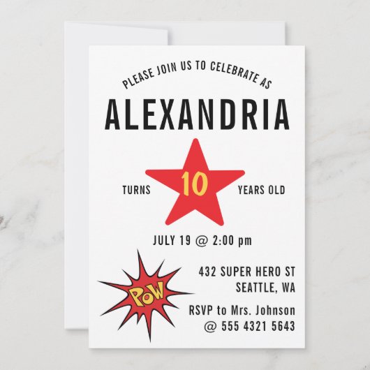 車いすスーパーヒーローガール💥飛んでいるヒーロー誕生日 招待状 (裏面)