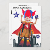 車いすスーパーヒーローガール💥飛んでいるヒーロー誕生日 招待状 (正面/裏面)