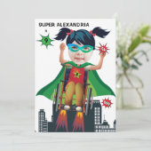 車いすスーパーヒーローガール💥飛んでいるヒーロー誕生日 招待状 (スタンド正面)