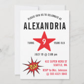 車いすスーパーヒーローガール💥飛んでいるヒーロー誕生日 招待状 (裏面)