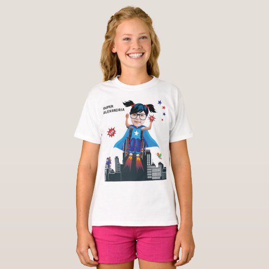 車いすスーパーヒーローガール💥飛んでいるヒーロー誕生日 Tシャツ (正面フル)