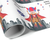 車いすスーパーヒーロー写真💥飛んでいるヒーロー誕生日 ラッピングペーパー (ロールコーナー)