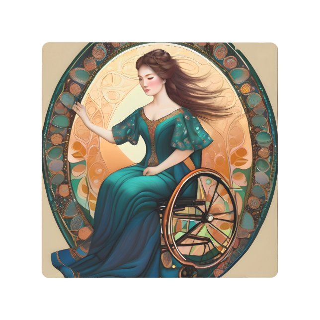 車いすメタルウォールアートの女性 メタルプリント (正面)