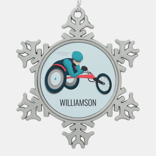 車いすレース スノーフレークピューターオーナメント (正面)