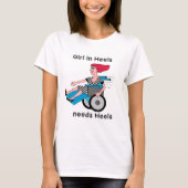 車いす女転がの子が後ろを見る Tシャツ (正面)