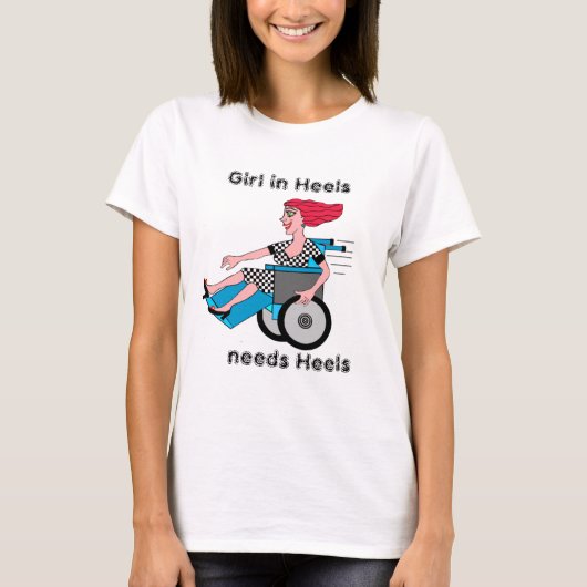 車いす女転がの子が後ろを見る Tシャツ (正面)