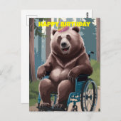 車いす誕生日に茶色のクマを自然 ポストカード (正面/裏面)
