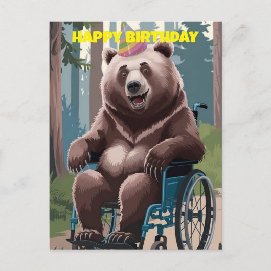 車いす誕生日に茶色のクマを自然 ポストカード (正面)