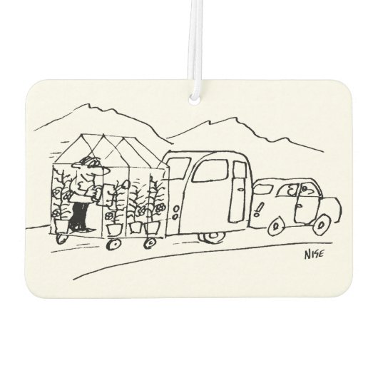 車がキャラバンと温室を牽引 カーエアーフレッシュナー (裏面)