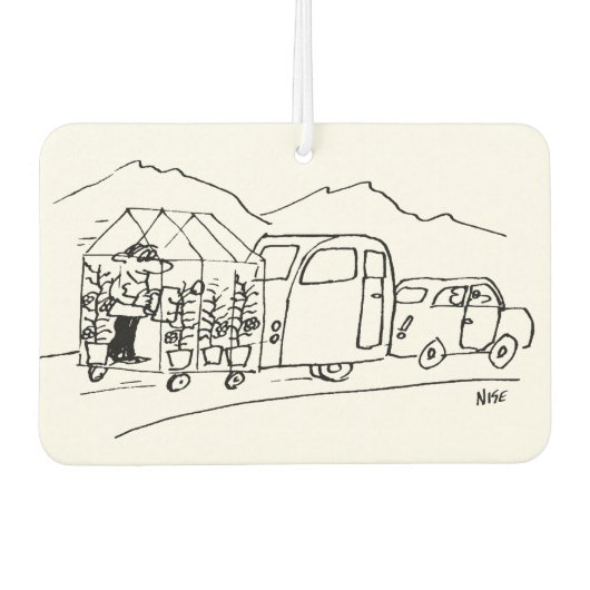 車がキャラバンと温室を牽引 カーエアーフレッシュナー (正面)