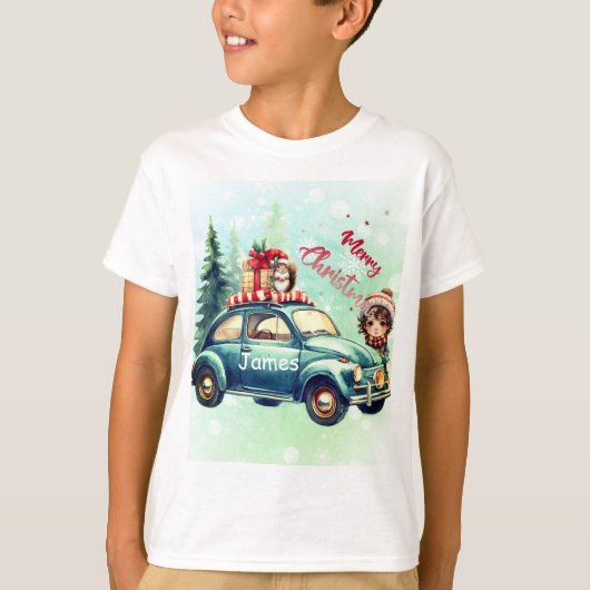 車が乗ったこのクリスマス Tシャツ (正面)