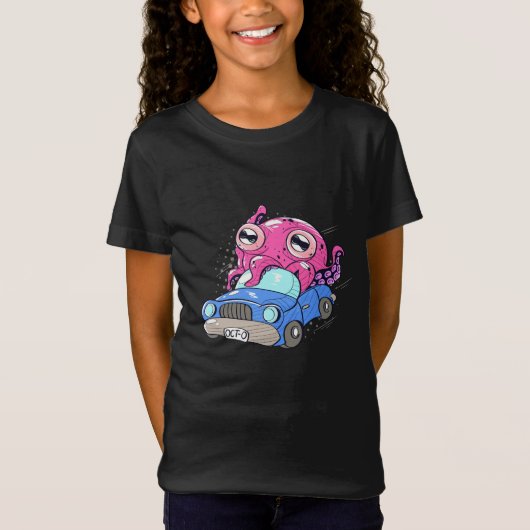 車でかわいいタコおもしろい子たち Tシャツ (正面)